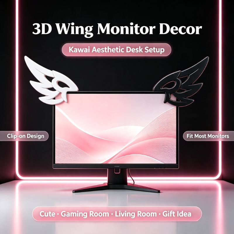 Setup Desk Monitor - Decoração Kawaii 3D com Asas para
