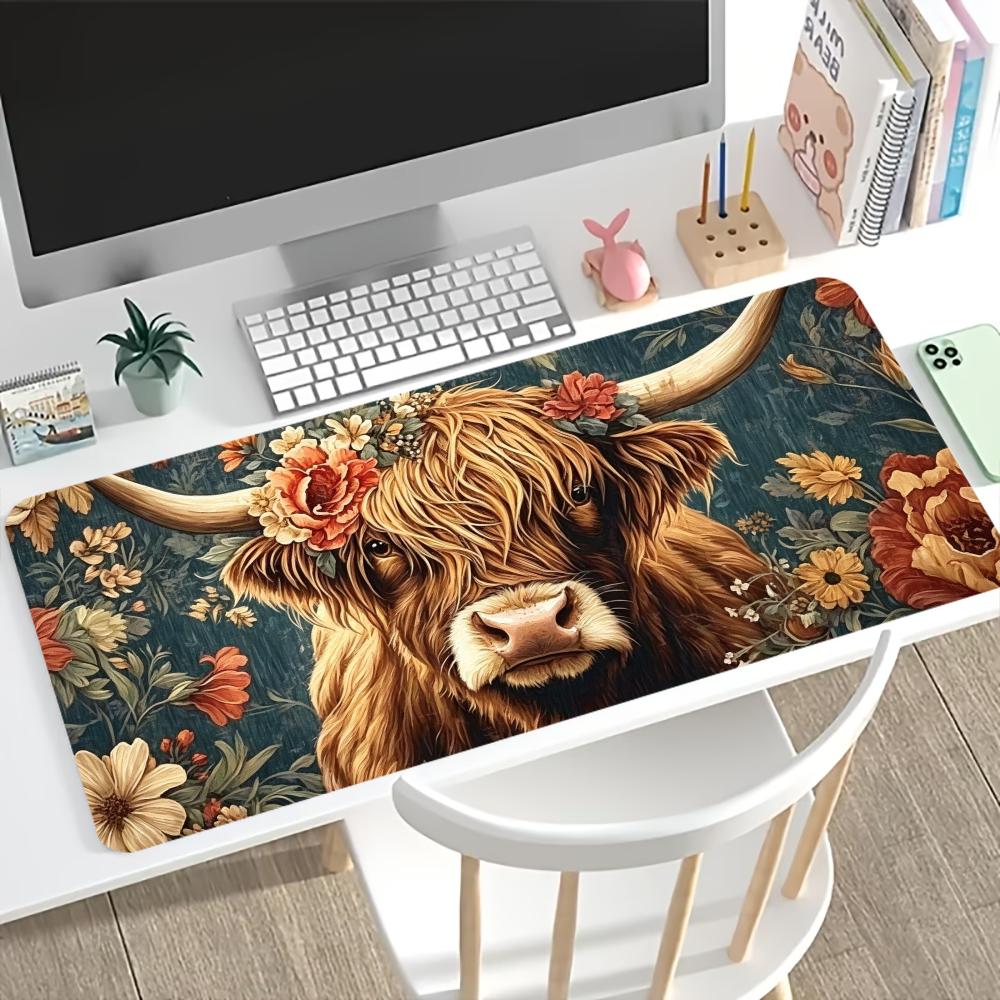 Desk Setup Pc And Laptop - Mouse Pad Floral Vintage Highland Cow