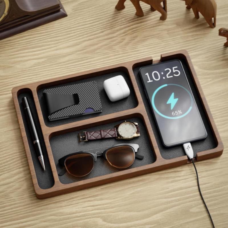 Desk Setup Minimalist - Bandeja Organizadora de Madeira Maciça Estilo