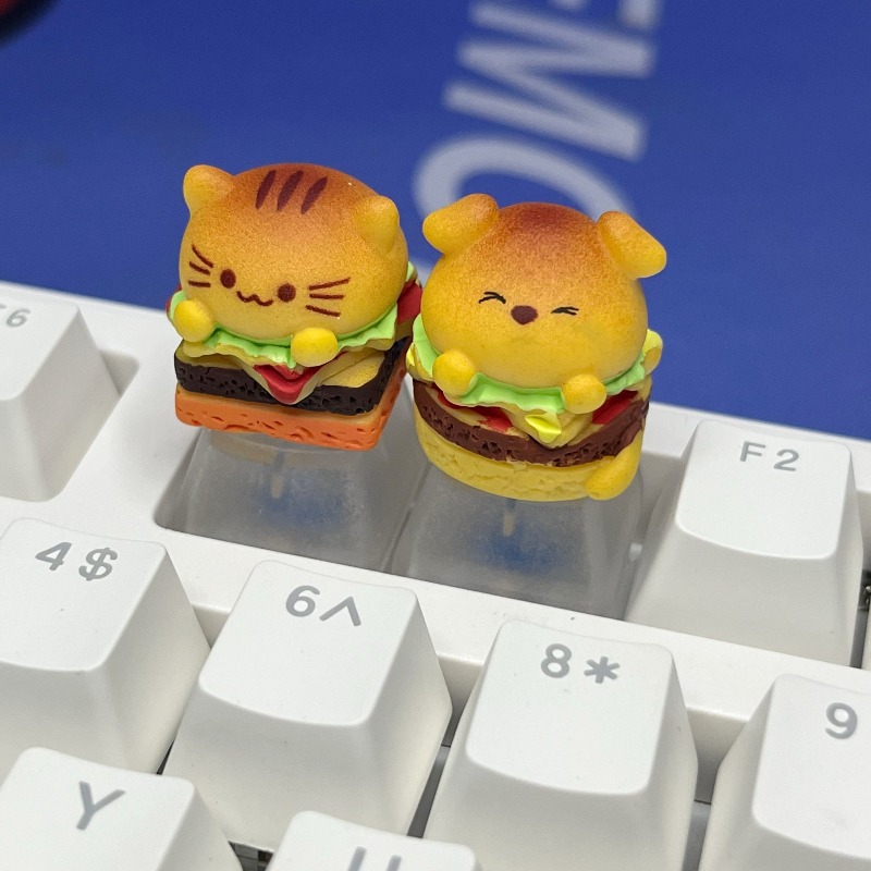 Desk Setup With Tv - Keycap de Gato Cachorrinho Hambúrguer de