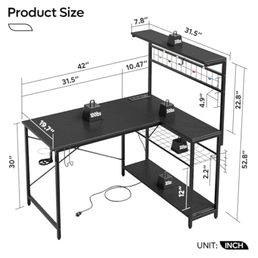 Mesa de jogos de 42 polegadas  - Desk Setup L Shaped avaliação e preço